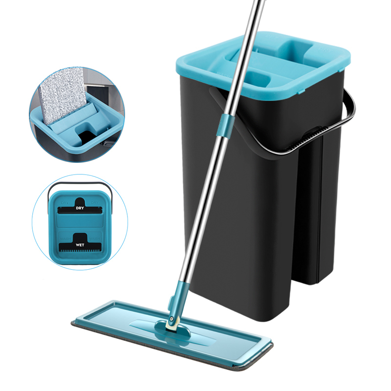 Mops Hands Free Squeeze Mop with Bucket 360 Rotating Flat Floor Home Kitchen Household Cleaning Wet or Dry Usage 220927