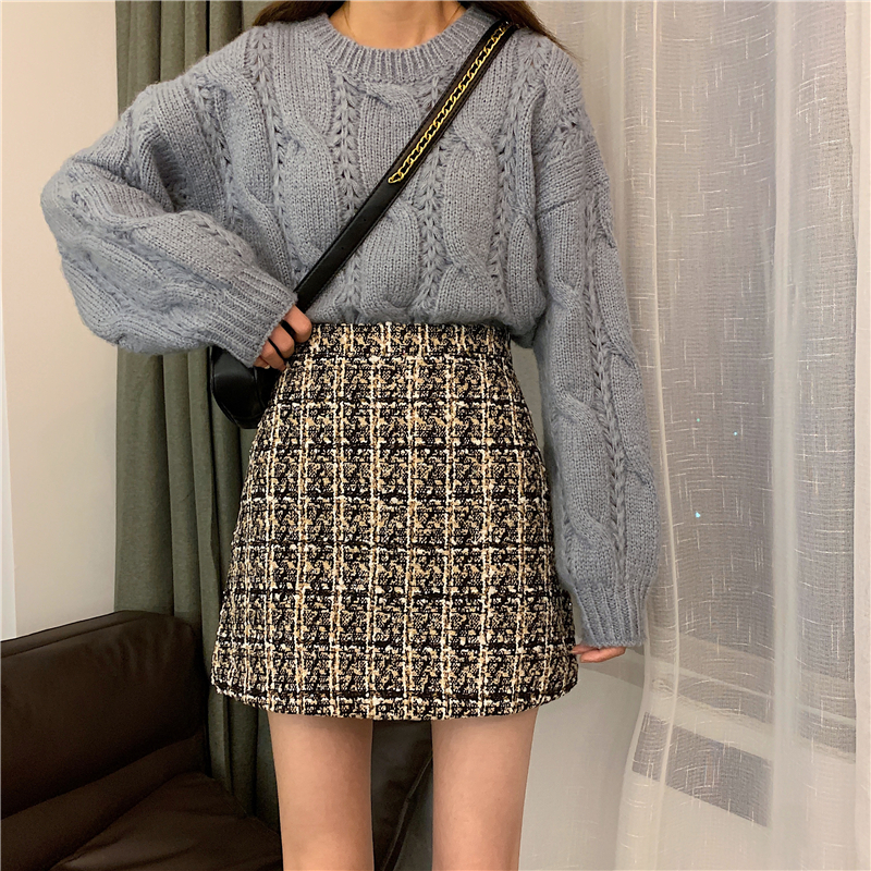 التنانير Flectit خريف فصل الشتاء تنورة صوف الصوف النسائية بالإضافة إلى حجم سميك من الصوف اللامع تويد تويد Mini Skirt Saia Feminina 220924