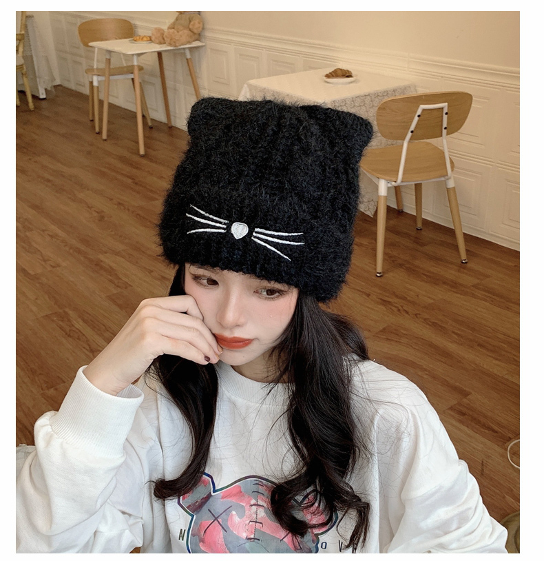 BeanieSkull Caps Breite Krempe Hüte Eimer Hüte Schöne Warme Winter Casual Skullies Beanies Hut Mode Design Mädchen Kappe Hut Grau Weiß Niedliche Katzenohren 220927