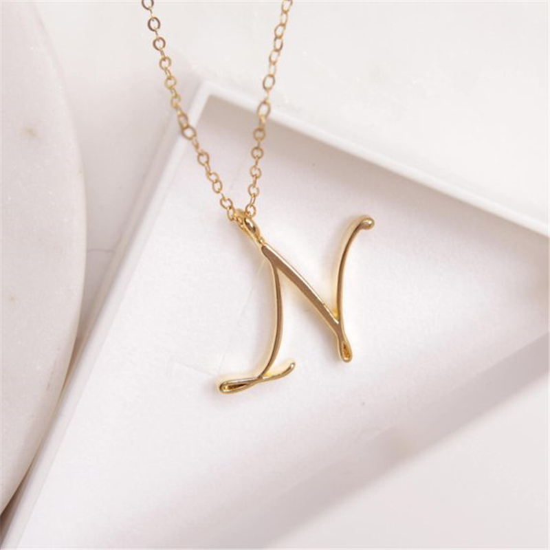 30 stcs Cursive Initial Alphabet Capital Letter ketting roestvrij staal swirl Engels a j n r luxe naam woord tekst karakter hanger ketting kettingen zonder doos