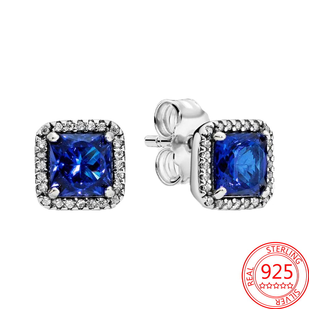 La nuova moda orecchini in argento sterling 925 con zirconi blu aura quadrata classici accessori femminili delicati gioielli Pandora