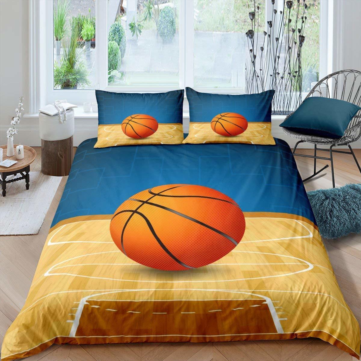 Bedding sets Basketball Duvet Cover Set Black 3D Ball Sports Theme Bedding Set Microfiber Basketball Court Competitive Games King 9007301