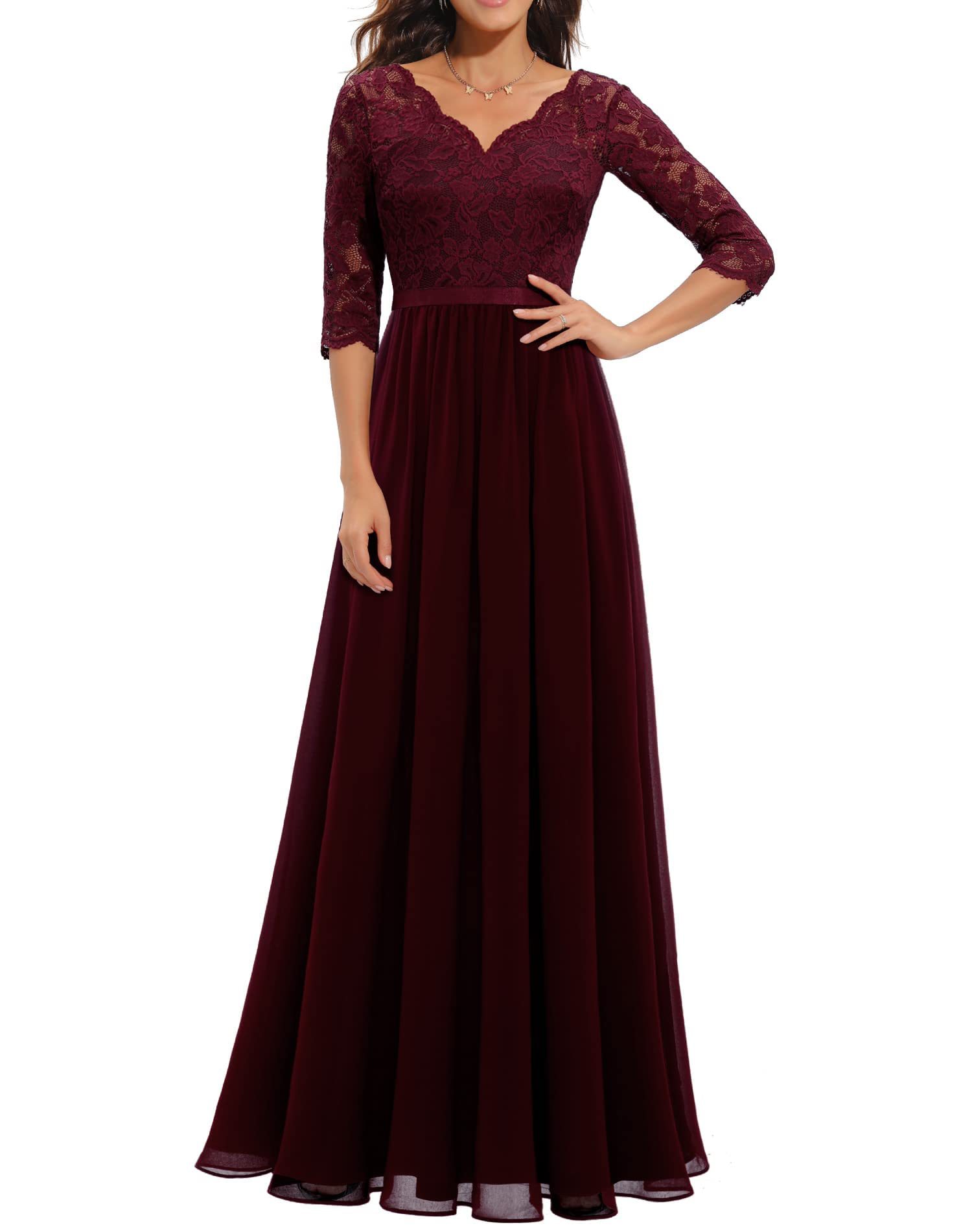 Мода Женское длинное платье вечернее вечеринка Свадебная винтажная элегантная кружевная v-образец.