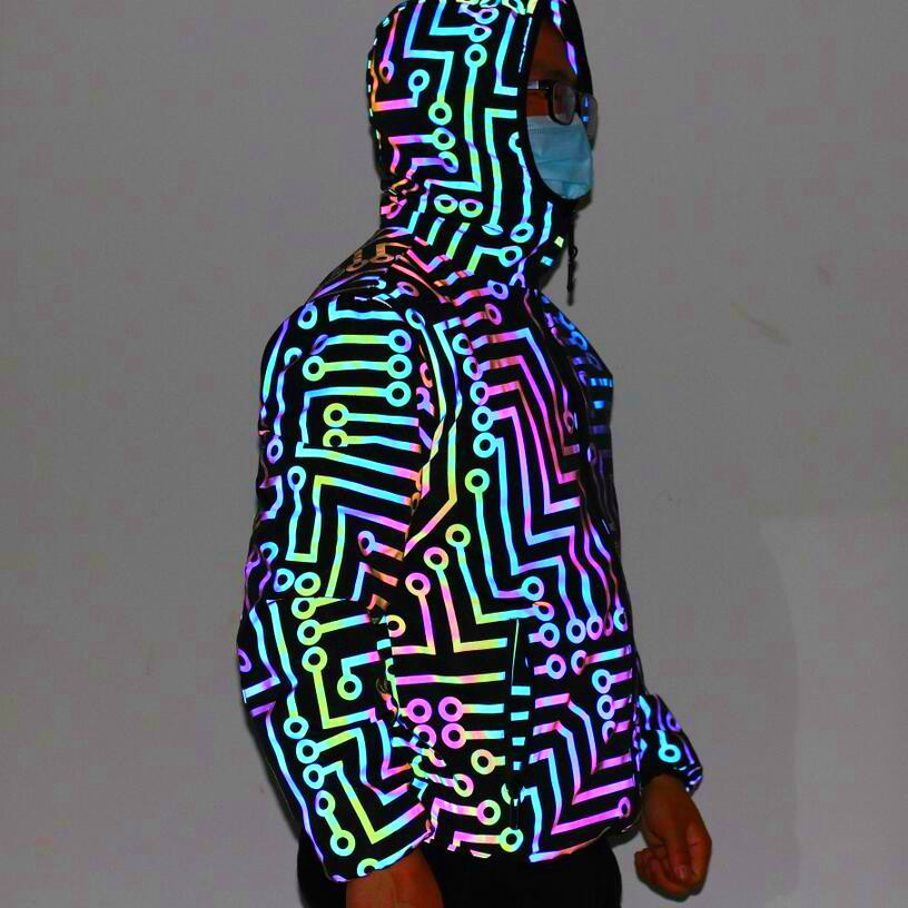 Men's Jackets Men geometric circuit lines colorful reflective jackets hip hop windbreaker men's reflect light casual coats jaqueta masculina 220927