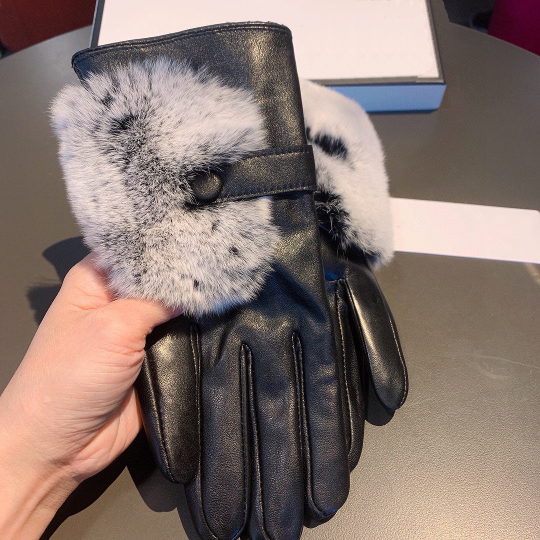 CH Designer handskar läderhandskar damer fårskinn kanin päls vintermitten för kvinnliga officiella replika motkvalitet europeiska siz282t