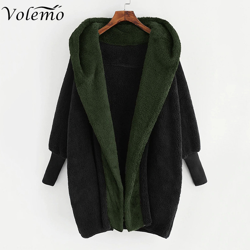 Womens Jackets Volemo Women Winter Tops Long Teddy Jacket Warm Thick Fleece Faux Fur Coat Plush Woman 220926