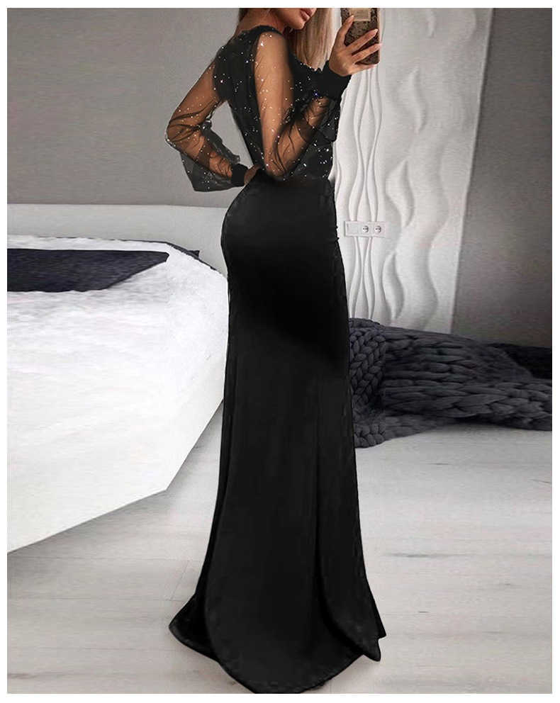 Casual Dresses Party Dress Women Elegant Sexy Slim Fit Ruffles Slit Evening Dresses Gauze Lantern Sleeve Black Bodycon Dress Vestido De Mujer T220905