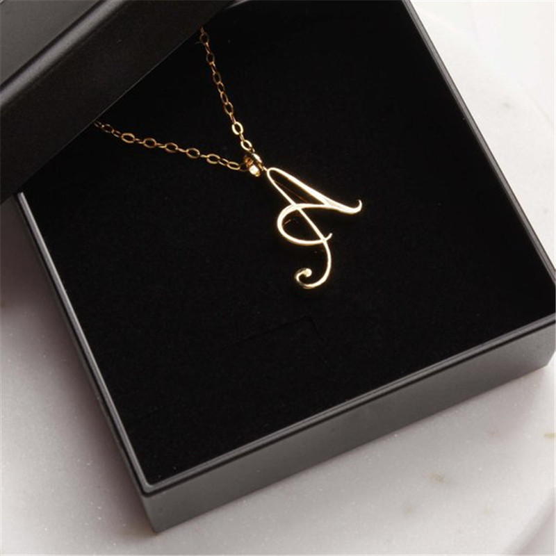 Cursive Initiale Alphabet Majuscule Collier En Acier Inoxydable Tourbillon Anglais A J N R Luxe Nom Mot Texte Caractère Pendentif Chaîne Colliers sans Boîte