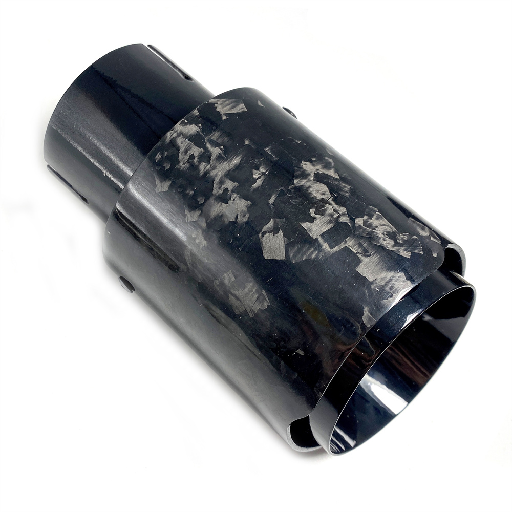 Silenziatore universale auto da 1 pezzo, acciaio inossidabile nero, punta di scarico in fibra di carbonio forgiata lucida