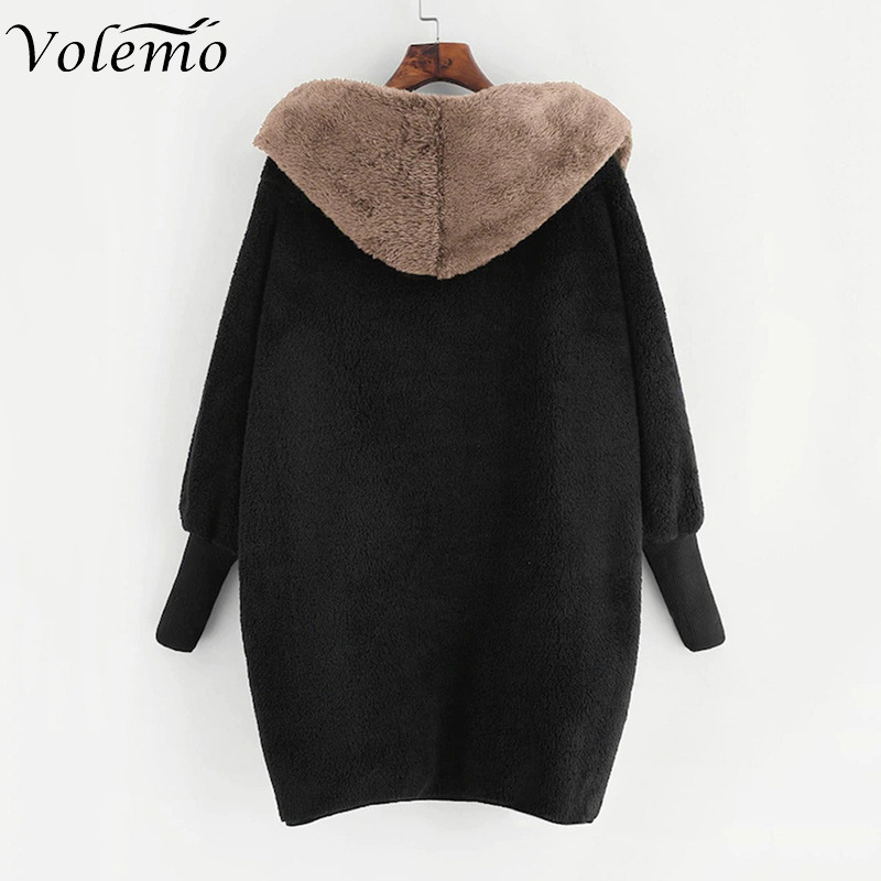 Womens Jackets Volemo Women Winter Tops Long Teddy Jacket Warm Thick Fleece Faux Fur Coat Plush Woman 220926