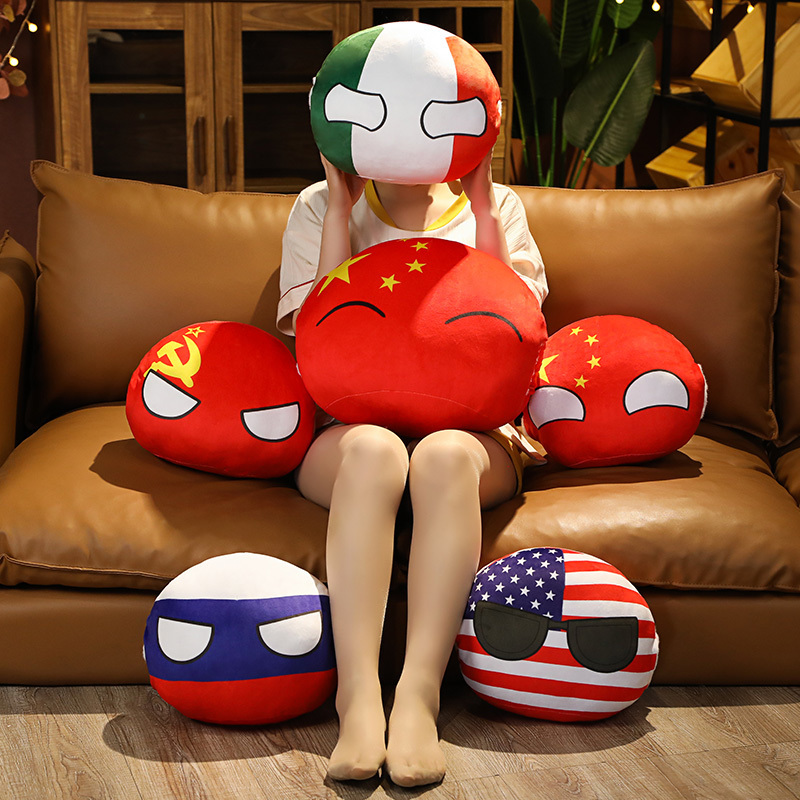 Dolls de pelúcia de 10-50 cm de bola de bola country Polandball Pillow Pillow Countryball USSS EUA France Russia UK Japão Alemanha Decor Italy 220924