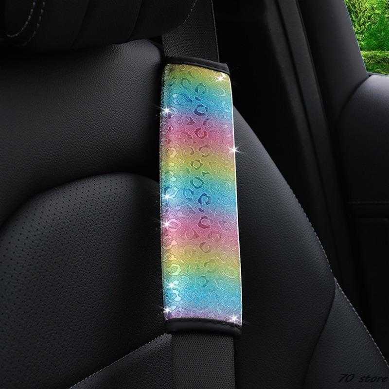 Nuova fodera cintura di sicurezza multicolore Stampa leopardata Tessuto immersione personalizzato Confortevole cintura di sicurezza Decorazione Tracolla arcobaleno Auto Auto