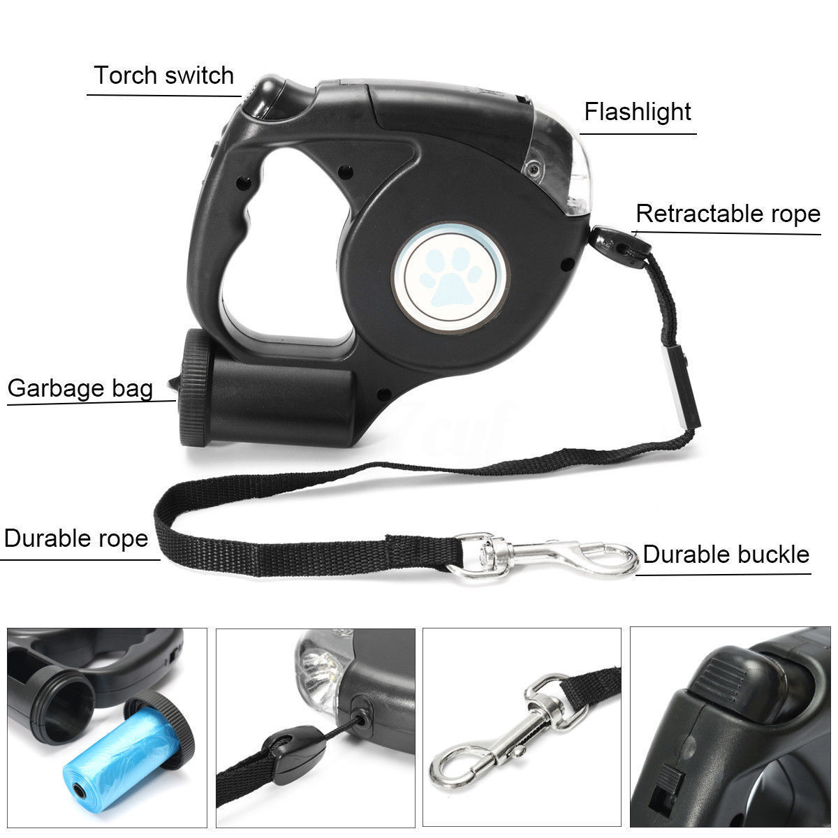 Dog Collars Leashes 3in1 And 45M LED Flashlight Extendable Retractable Pet Dog Leash Automatic Flexible Traction Rope Belt Lead with Garbage Bag 220923