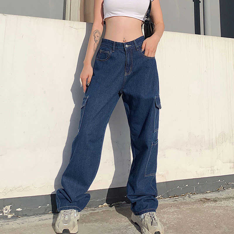 Damesbroeken Capri Y2K Cargobroek Mode Vintage Street chic Wijde broek Casual zakken Lage taille Retro Hip Hop Losse sexy overall Denim broek T220926