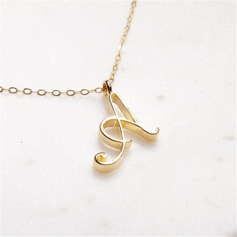 Cursive Initial Alphabet Capital Letter Necklace Stainless Steel Swirl English A J N R Luxury Name Word Text Character Pendant Chain Necklaces without Box