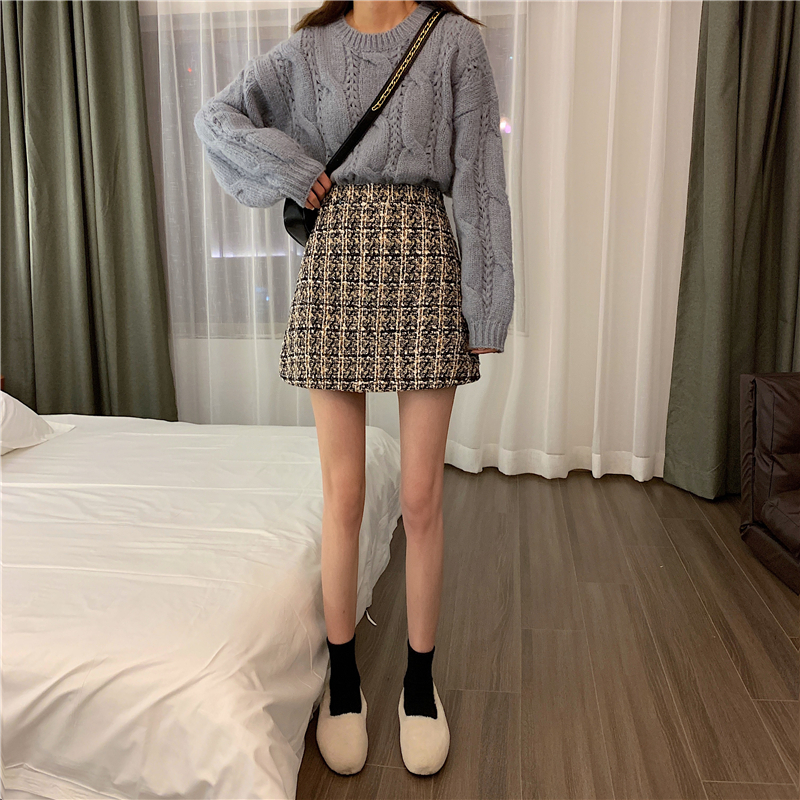 Skirts Flectit Fall Winter Plaid Wool Skirt Womens Plus Size Thick Woolen Glitter Tweed Mini Skirt Saia Feminina 220924