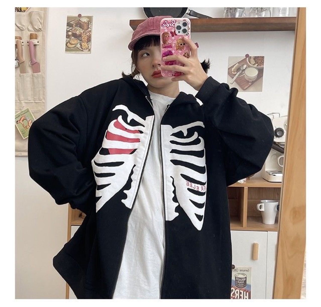 Sweats à capuche pour femmes Sweatshirts Squelette Imprimer Sweats à capuche Hommes Femmes Y2K Harajuku Veste à fermeture éclair à manches longues Rétro Sweat-shirt surdimensionné Goth Grunge Streetwear 220926