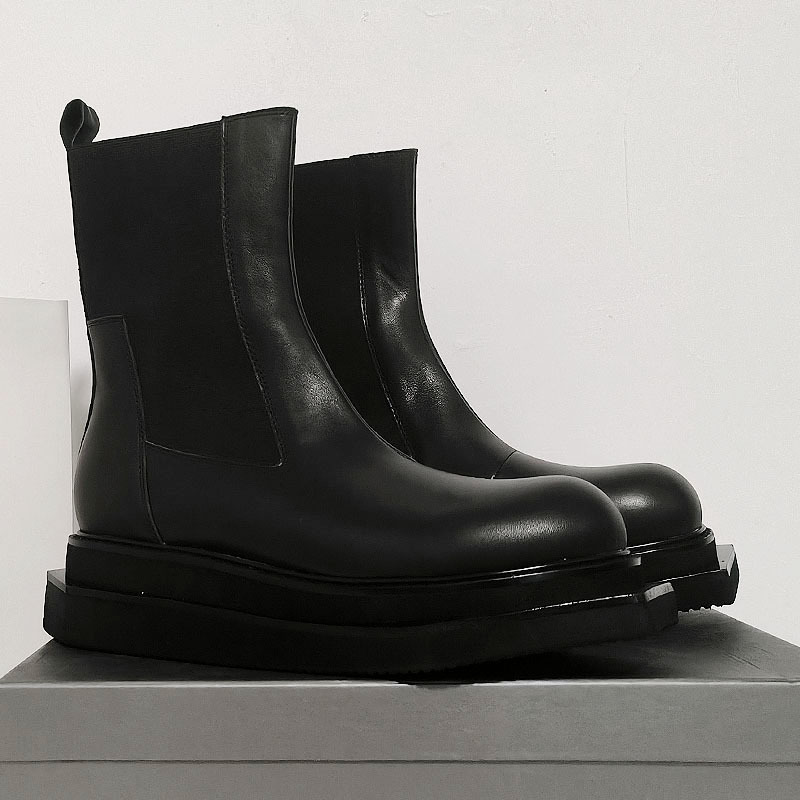 Mode Männer Designer Boot Schwarz Männer Chunky Stiefel Echtes Leder Mann Chelsea Boot Plus Größe 46 47