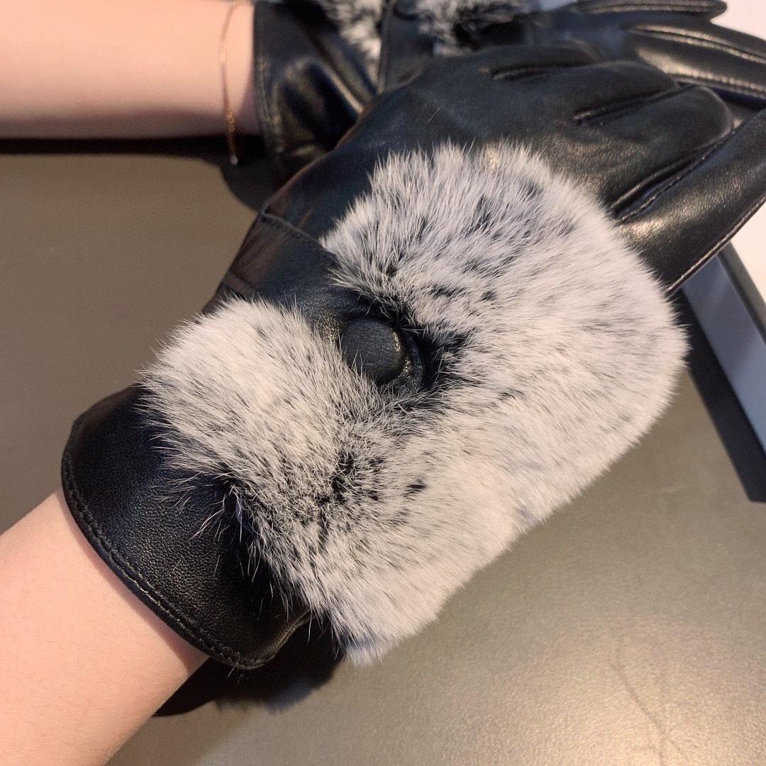 CH designer gloves leather glove ladies sheepskin rabbit fur winter mitten for women official replica Counter quality European siz276Y