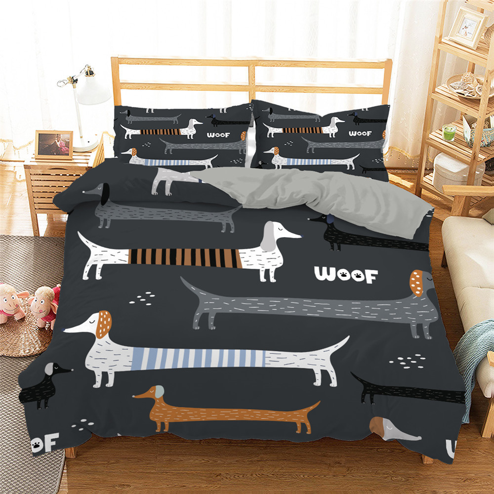 Bettwäsche-Sets, Wursthund-Druck, Bettbezug-Set, Queen-Size-Bett, Cartoon-Dackel-Welpen-Bettwäsche-Set für Jungen und Kinder, Polyester-Bettbezug 220924