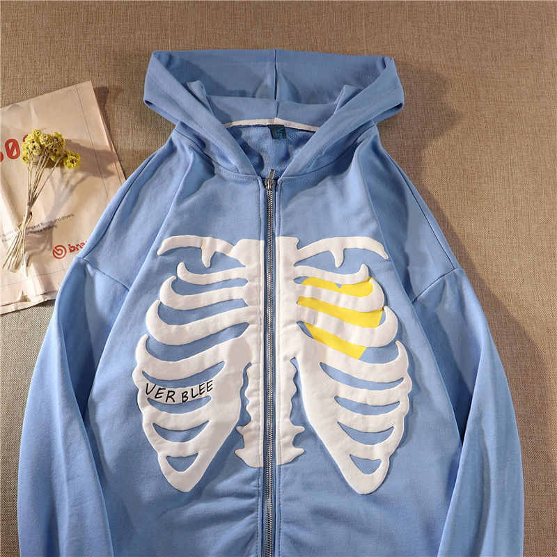 Women's Hoodies Sweatshirts American Fashion -selling Skeleton Printing Anime Men Women Long-sleeved Zipper Hoodie Jacket Loose Streetwear Y2K Pullover 220926