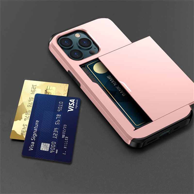 Portefeuille Porte-carte de crédit ID Slot Phone Cases pour iPhone 14 Plus Pro Max Luxury TPU Shell iPhone14 13 12 Mini 11 8 7 XR X XS Slider Fashion Cover