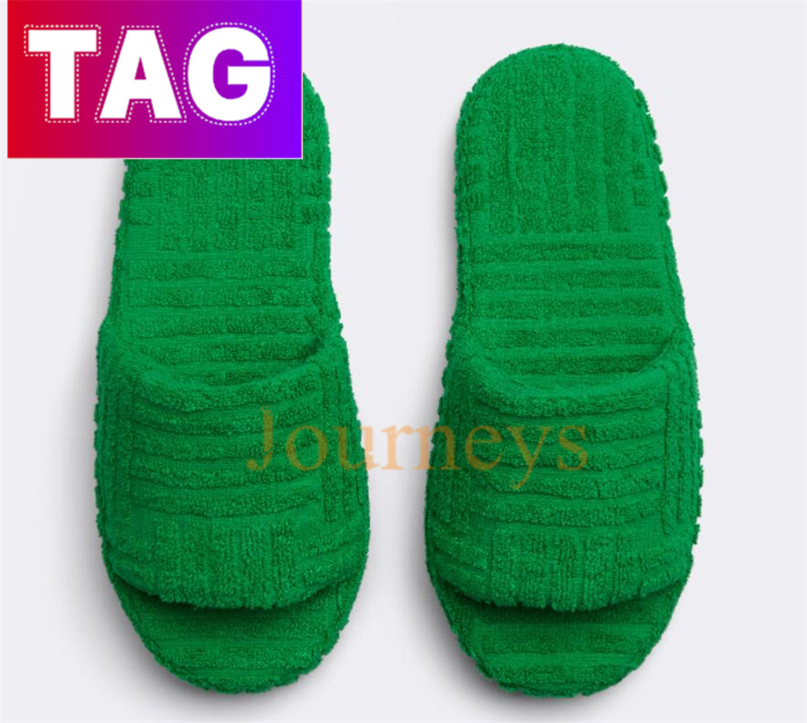 Femmes Pantoufles Resort Éponge Mode Sandales Designer Diapositives Tissu Caoutchouc Fourrure Coton Herbe Vert Fond Épais Pantoufle Coin Moelleux Luxe Femmes Flatform Slide