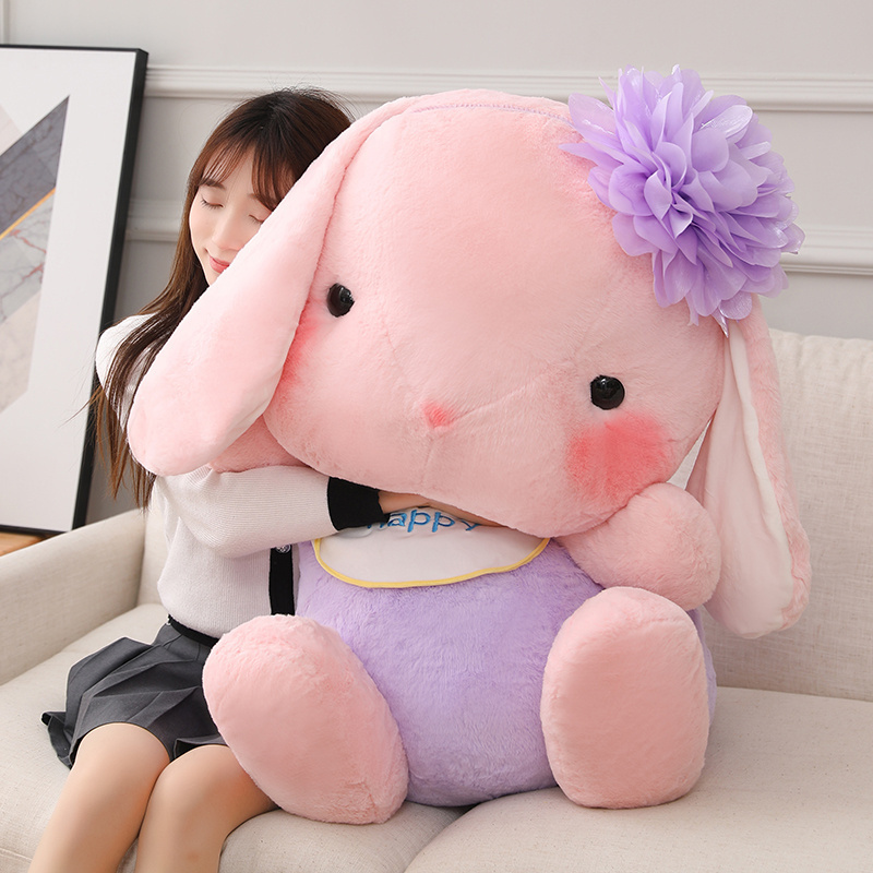 Plush Dolls Giant Adorable Baby Flower HairBand Rabbit Plush Toy Stuffed Animals Pink Bib Dressing Bunny Hug Appease Doll Birthday 220927