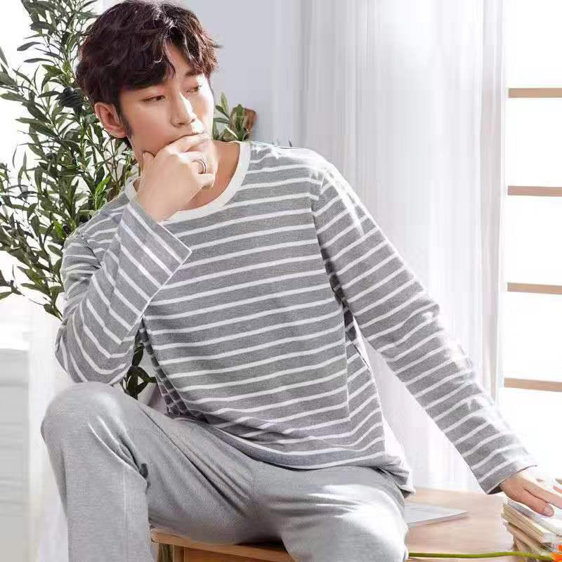 Slaapkleding voor heren M2XL Stripe Lattice Letter Print Men Topbroek Nightwear Set Soft oneck Slapende huis Restig Home Party Pajama 220924