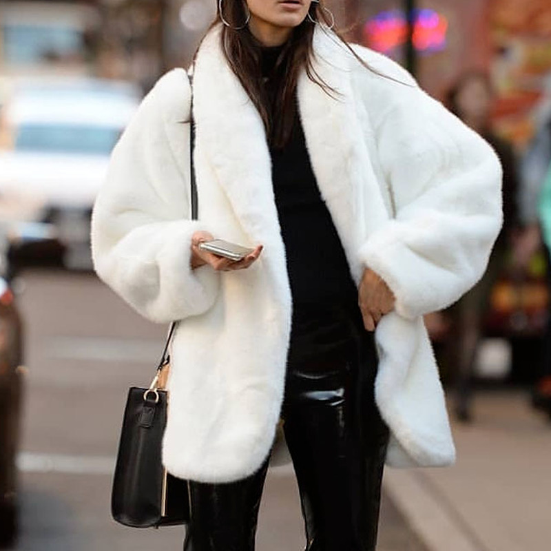 Womens Fur Faux White Jacket Winter Oversized Thick Warm Fluffy Coat Women Loose Casual Stylish Korean Fashion Streetwear 220927