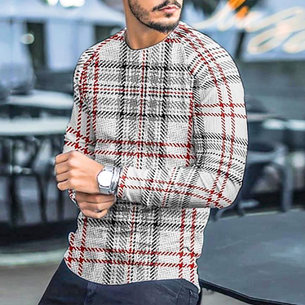 Maglioni da uomo T-shirt manica lunga Slim Top misto cotone uomo stampa scozzese a righe maglione pullover maschile autunno abbigliamento uomo casual streetwear 220928