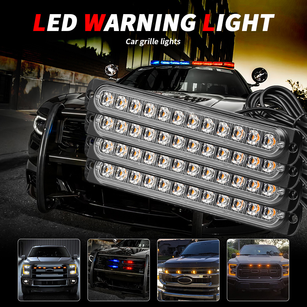 Araba 4 x 12 LED Flaş Işık Acil Durum Işıkları 12V Evrensel Yüzey Montaj Otomatik Yanıp Sönen Araba Kamyonu Motosiklet LightBar