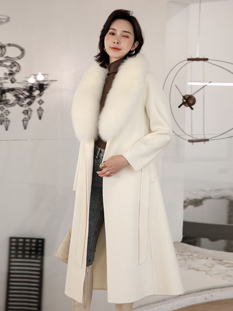 Wool Blends CXFS prawdziwa futrzana płaszcz zimowy kurtka Kobiety naturalny kołnierz kaszmirowy długa wierzchnia wierzchnia damskie streetwear 220926