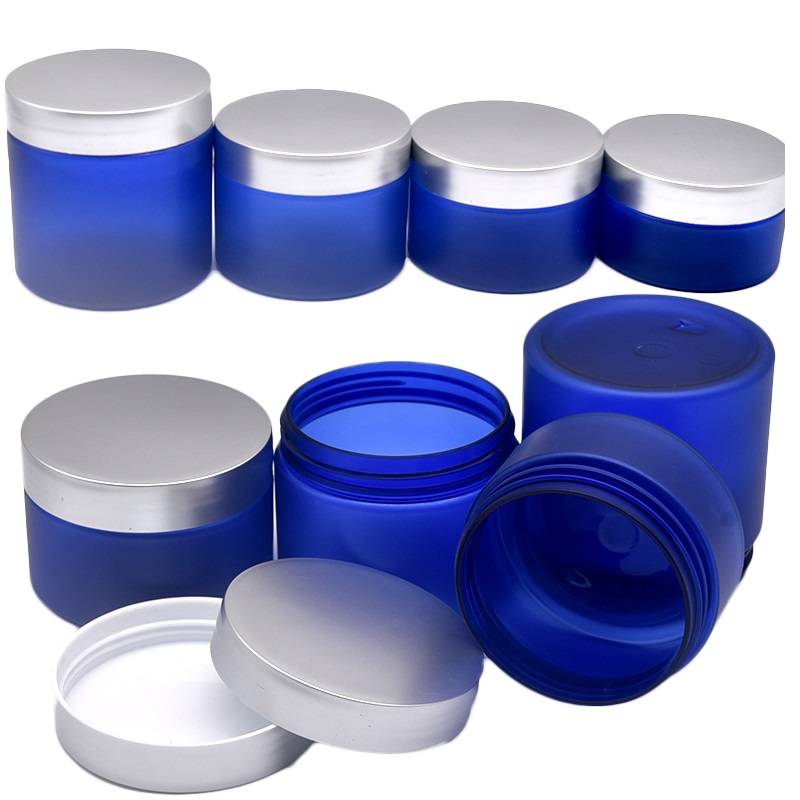 Bouteille d'emballage en PET Vide Blue Frost Pots de crème de soin de la peau En plastique Or Argent Couvercle à vis Dia.68mm Pot d'huile de cheveux Récipient cosmétique 100 ml 120 ml 150 ml 200 ml