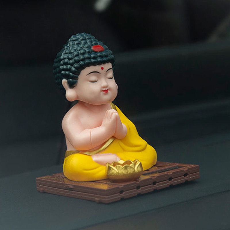 Dekorativa föremål Figurer Solar Nodding Buddha Statue Mascot Home Car Interior Decoration Lucky Tathagata Feng Shui Crafts 220928