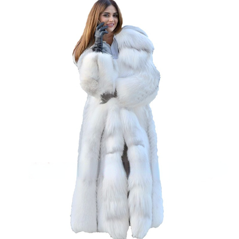 Womens Fur Faux Women Artificial Hooded Coat Autumn Winter Long Fashion Casual Thick Jacket 220926