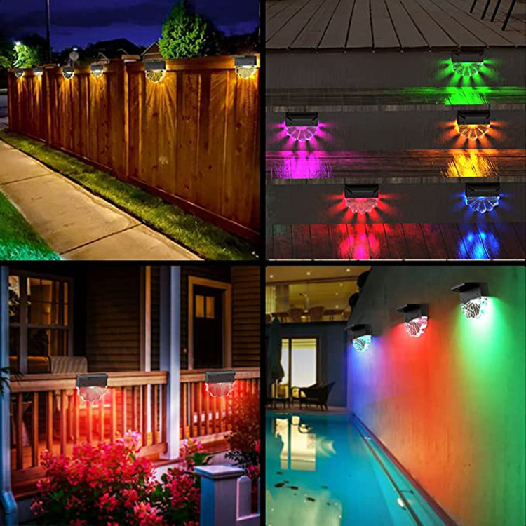 de 6 lampes solaires d'escalier LED étanches pour clôture de jardin portable, terrasse, escalier extérieur, lampe décorative RVB pour cour, chemin, patio, éclairage de lampe solaire