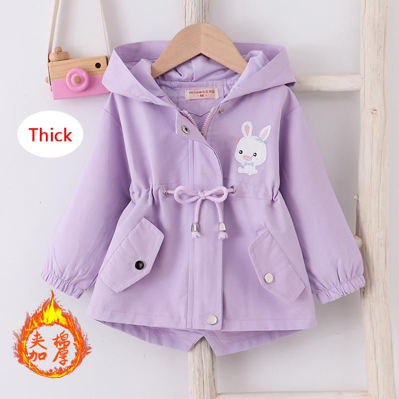 Jackor Autumn Winter Girls Thick Coat Cute Rabbit Print kan dra åt midjan Huven Vindbrytare för barn Barn tunna ytterkläder 220928