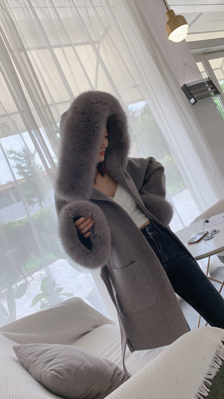 Womens Fur Faux FURYOUME Women Real Coat Winter Jacket Oversize Loose Cashmere Wool Blends Streetwear Natural Hood Outerwear Belt 220926