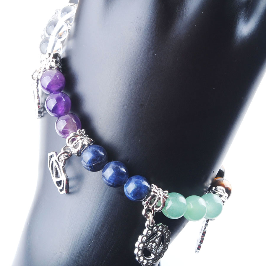 Natural Stone Strands Diy 7 Chakras Armband för kvinnor män par smycken vänskap Lucky Bead Bangles Family Gift K3283