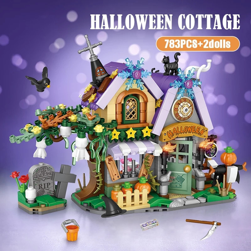 Bloklar Cadılar Bayramı Cottage Candy House Mini Yapı Blokları Cadı Kabak Taşıma Figürleri Tuğlalar Noel Ağacı Diy Oyuncaklar Çocuk Hediyeleri 220927