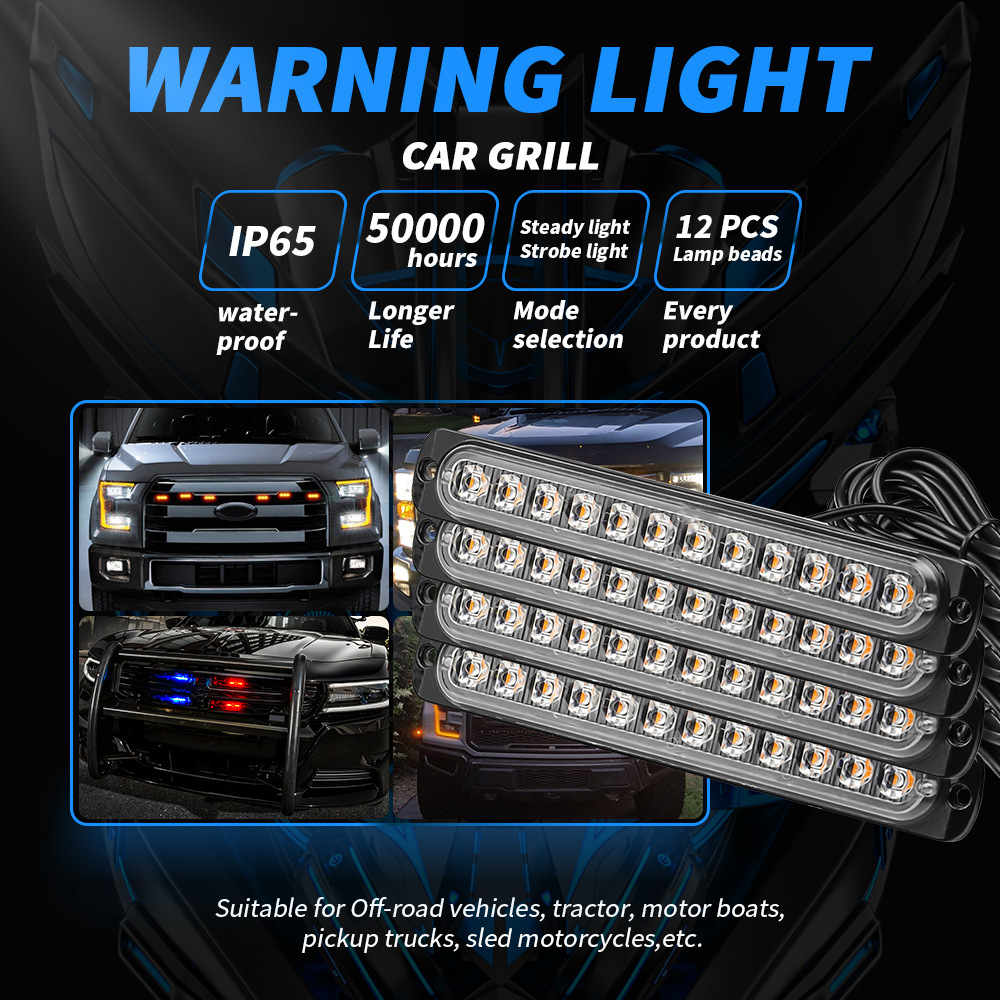 Auto 4 X 12 LED Strobe Light Luci di emergenza 12V Universal Surface Mount Auto lampeggiante auto Camion Moto Lightbar