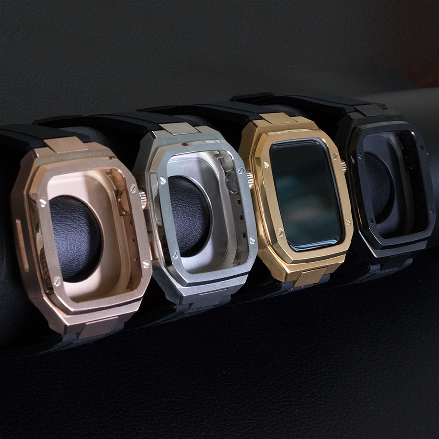 Capa de estrutura de aço integrada modificada AP, alças de pulseira, pulseira de silicone, ajuste iWatch Series 8 7 6 SE 5 4 para Apple Watch 44 45 mm pulseira