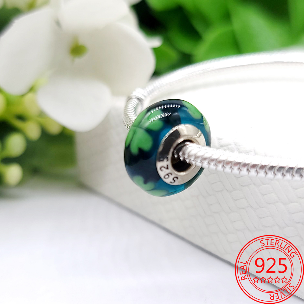 la nouvelle collection de printemps populaire cristal vert trèfle à quatre feuilles perle fleur pendentif bijoux clip convient au bracelet pandora s925 bijoux en argent cadeau