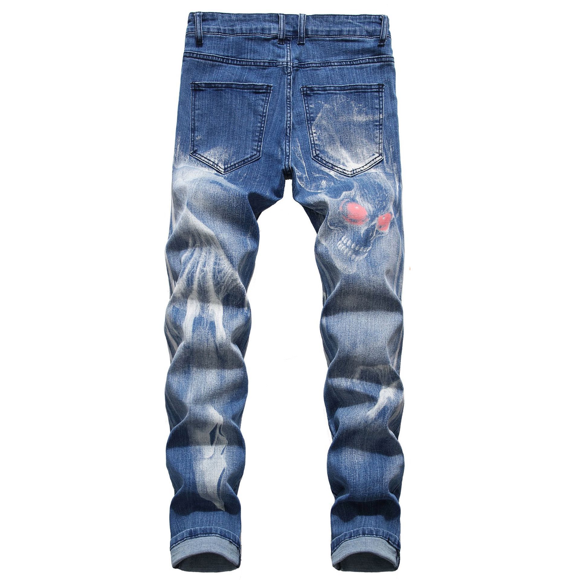 Jeans pour hommes Mode Skull Wolf 3D Pantalon en denim imprimé Long Classique Slim Fit Pantalon Hommes Streetwear Mâle Stretch 220927