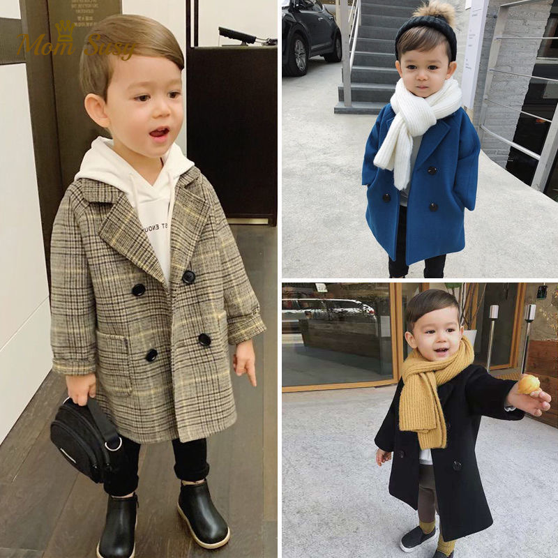 Casaco bebê menino menina jaqueta de lã longa peito duplo quente criança criança lapela tweed primavera outono de inverno fora roupas 220927