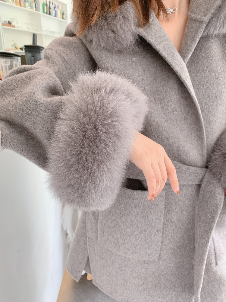 Womens Fur Faux FURYOUME Women Real Coat Winter Jacket Oversize Loose Cashmere Wool Blends Streetwear Natural Hood Outerwear Belt 220926