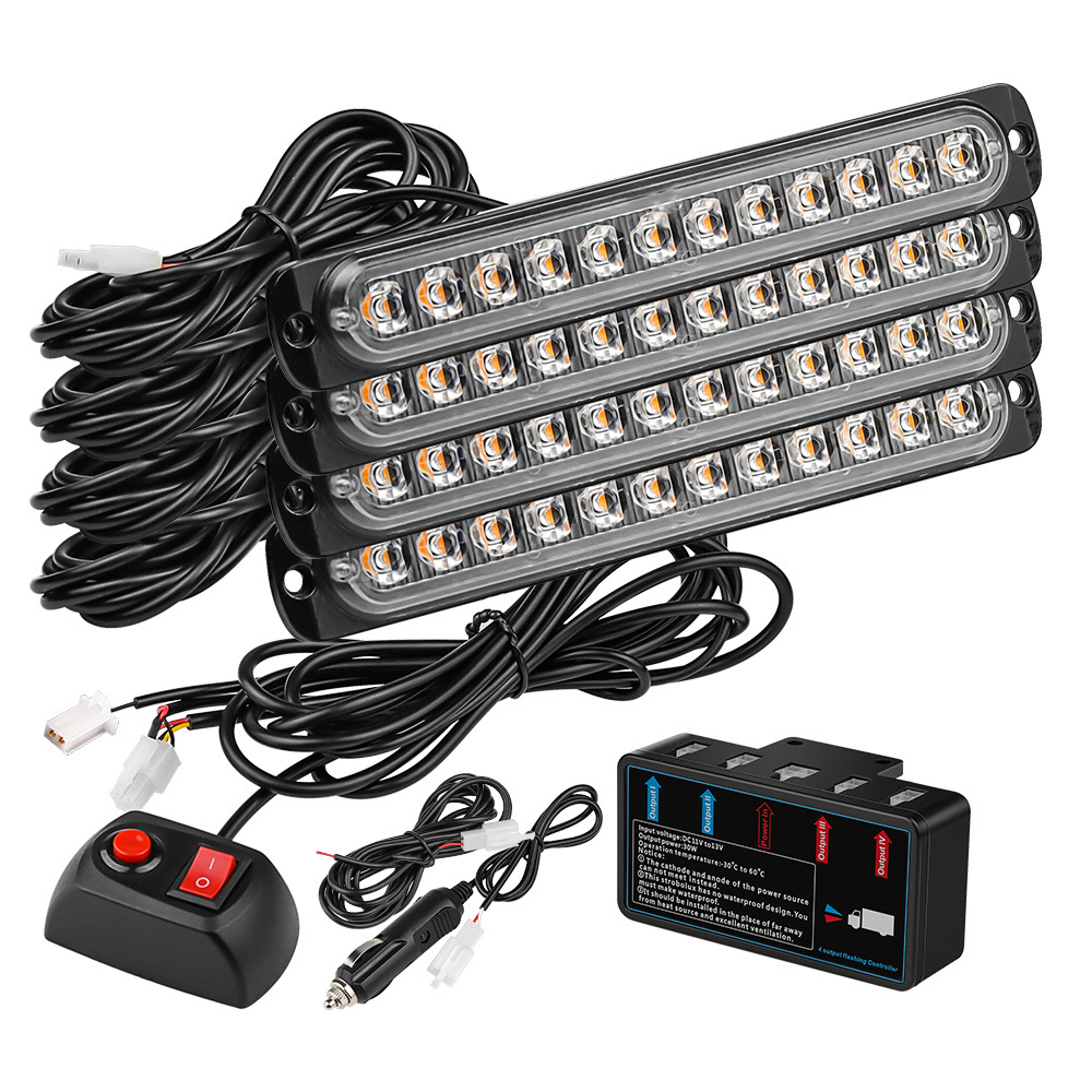 Araba 4 x 12 LED Flaş Işık Acil Durum Işıkları 12V Evrensel Yüzey Montaj Otomatik Yanıp Sönen Araba Kamyonu Motosiklet LightBar