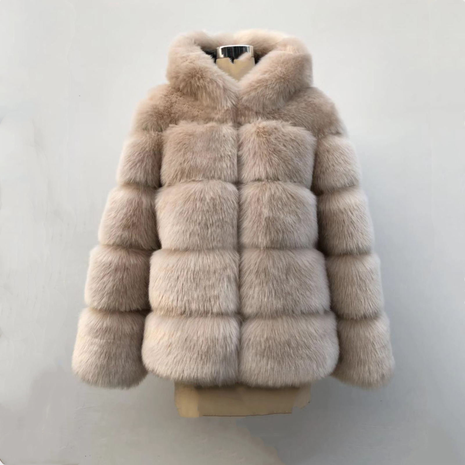 Dames fur faux dames winter overjas uit het afblazen lange mouw kraag luxe jas jas zwart met capuchon 220927