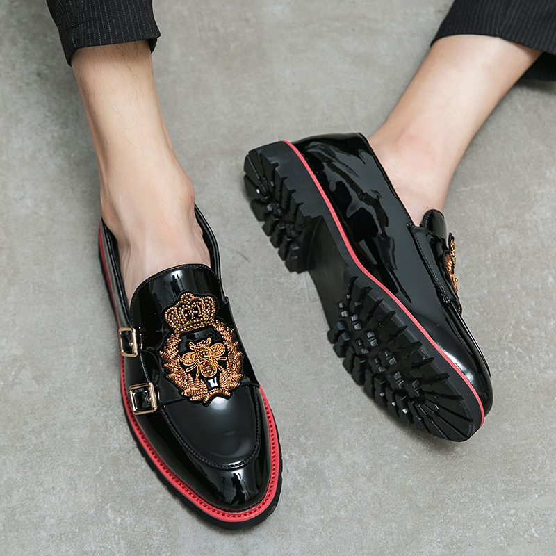 M￤ns lyxiga broderade brogues lyxiga lack runda t￥ mode vardagliga aff￤rsskor loafers multi-storlek38-48